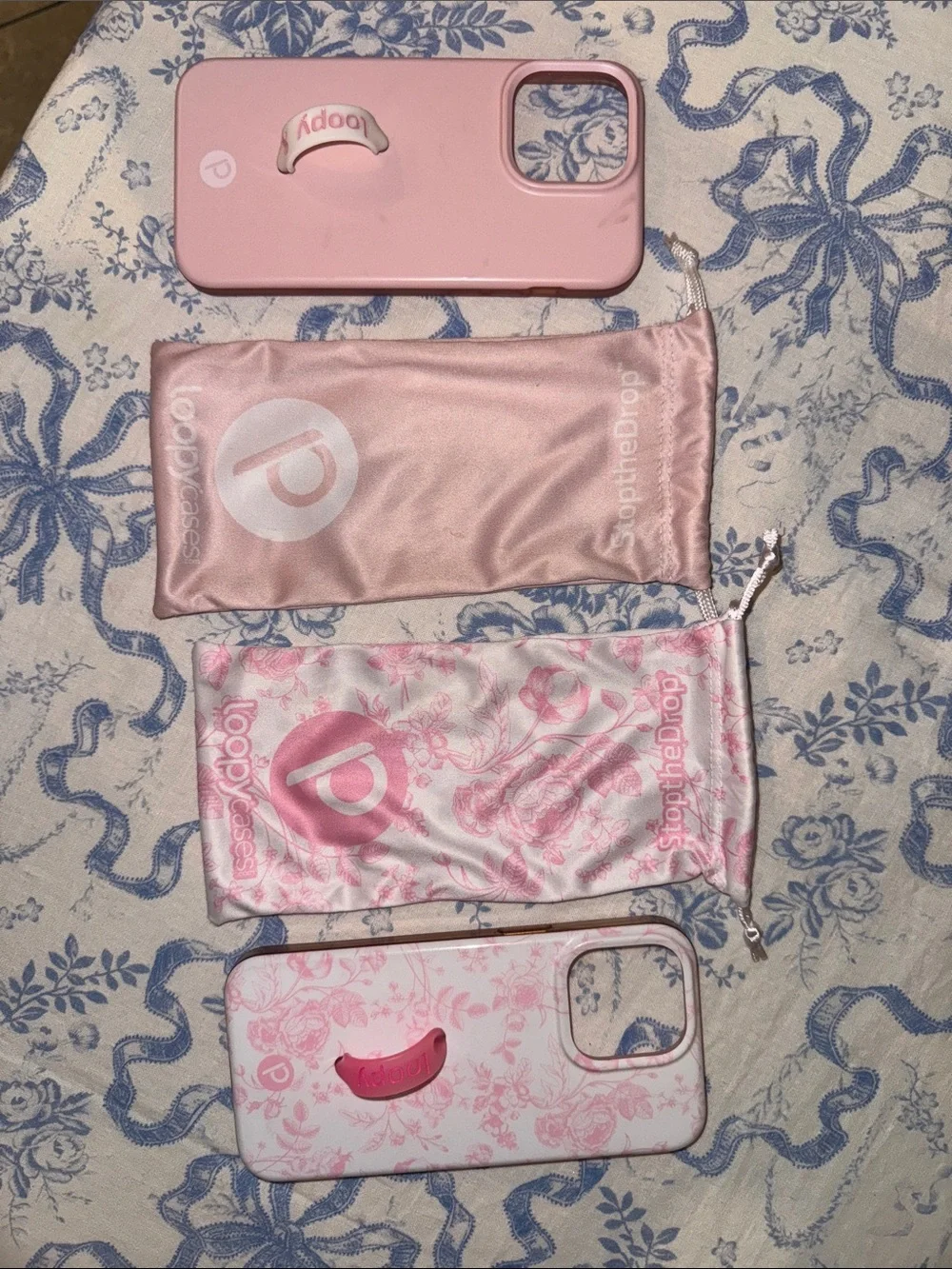 Set of 2 Loopy Pink iPhone 15 pro max Cases with dust bags